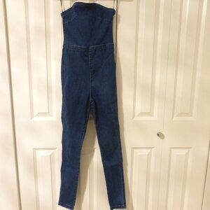 FOREVER 21 strapless tube dark wash denim jumpsuit